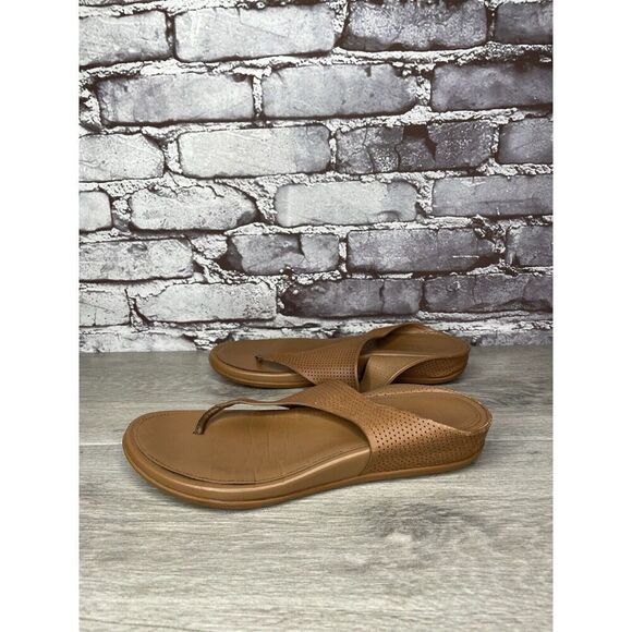 FITFLOP  V35-592 Brown Leather Flip Flops Wedge Sandals Women’s Sz 8M US/39EU - Picture 1 of 16